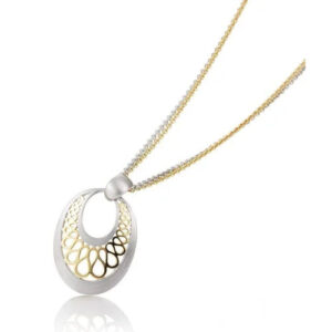 two-tone oval pendant with ribbon inset/34-01688
