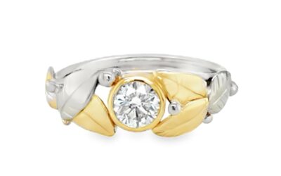 2-tone leaf and diamond ring/EJ188