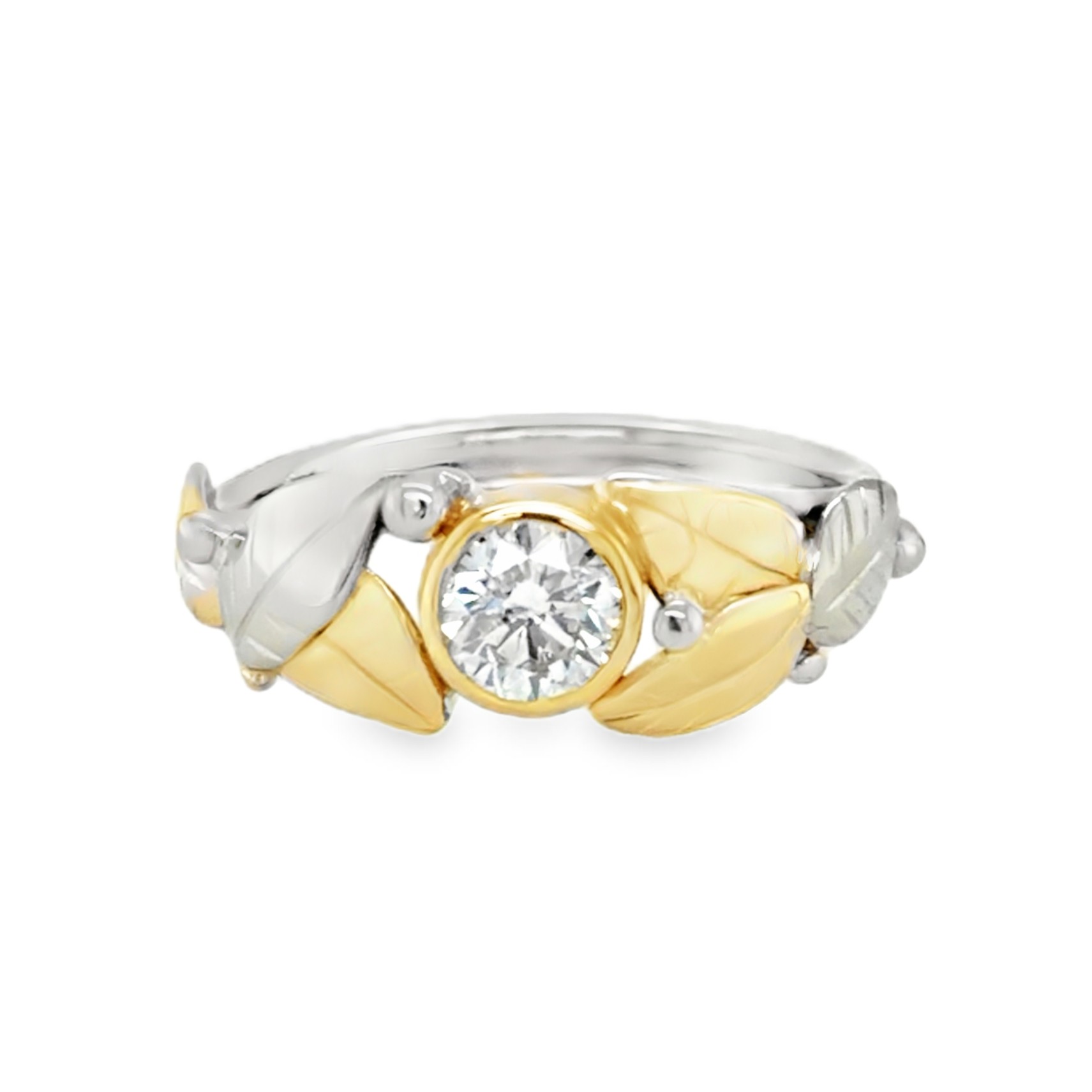 2-tone leaf and diamond ring/EJ188