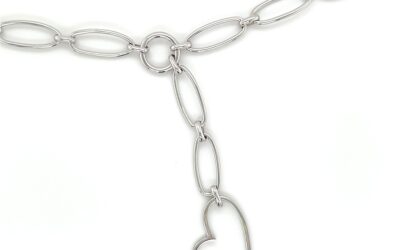 Silver link y-necklace with heart pendant/64-01136