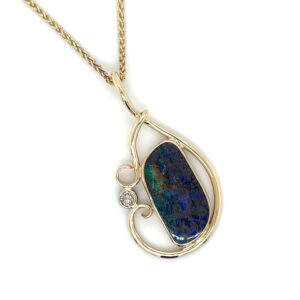 Boulder opal and diamond pendant/EJ193