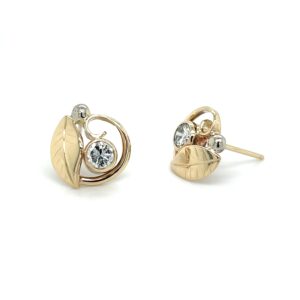Gold and diamond leaf studs/EJ196