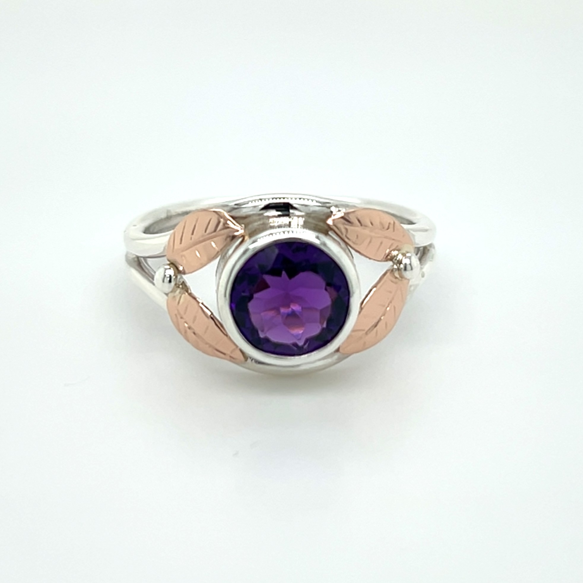 Two-tone silver and rose gold amethyst ring/EJ202