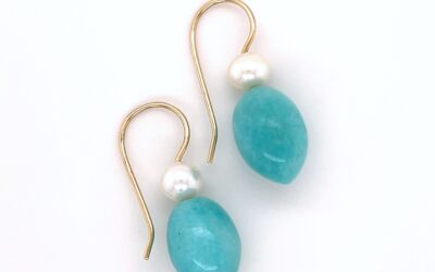 Amazonite and pearl drop earrings