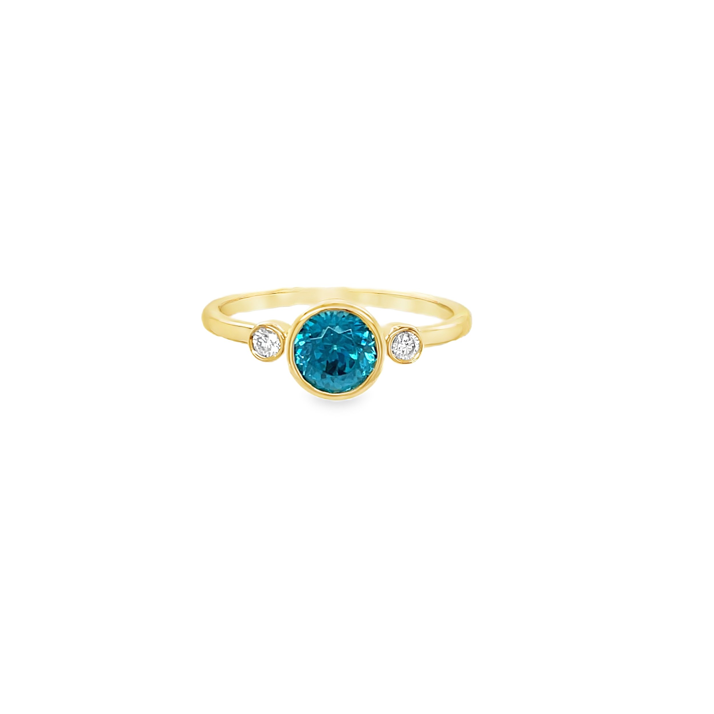 Blue zircon and diamond bezel set ring/SP102