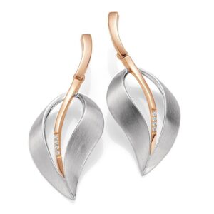 silver and rose gold plated leaf earrings/12-01982