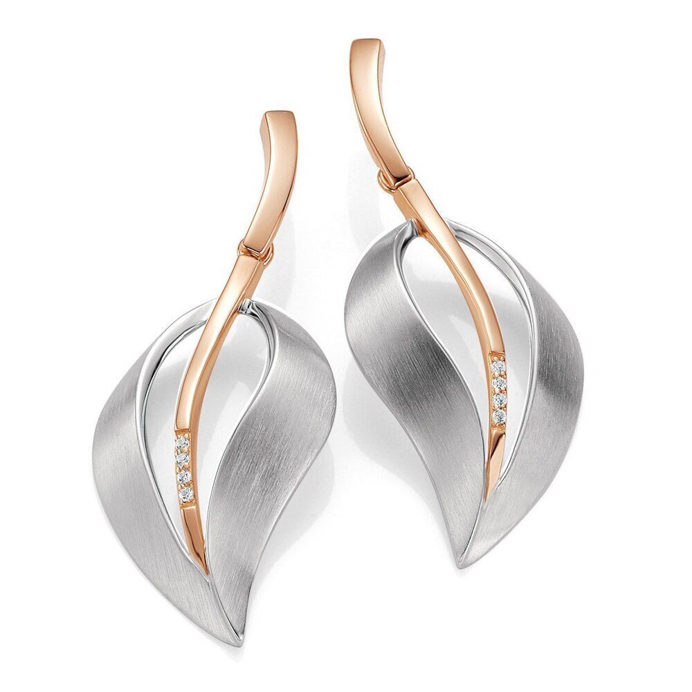silver and rose gold plated leaf earrings/12-01982