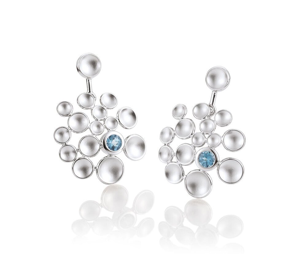 silver "bubble" earrings with bezel set gemstones/12-02016