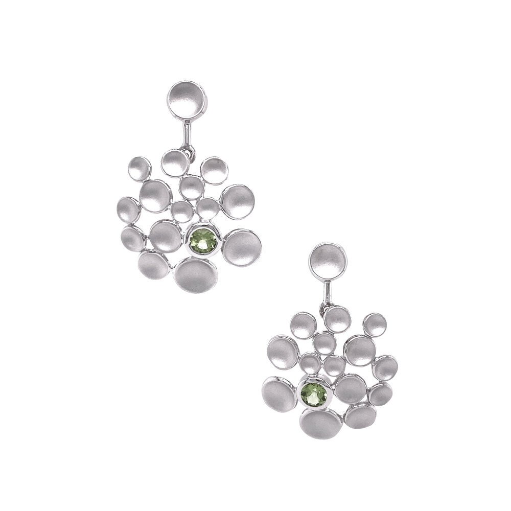 silver "bubble" earrings with bezel set gemstones/12-02016