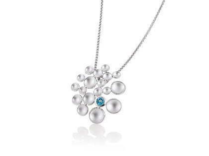 silver bubble necklace with blue topaz/32-03215