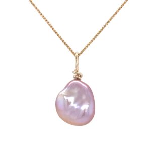 freshwater keshi pearl and gold pendant