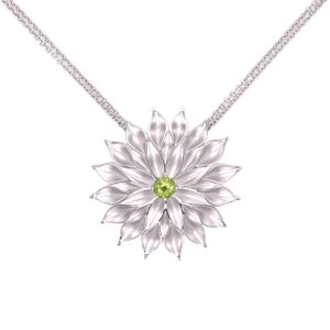 silver flower pendant with peridot center/32-03192