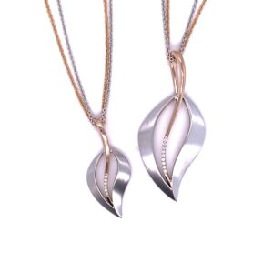 lg silver and rose gold plated leaf pendant/32-03154