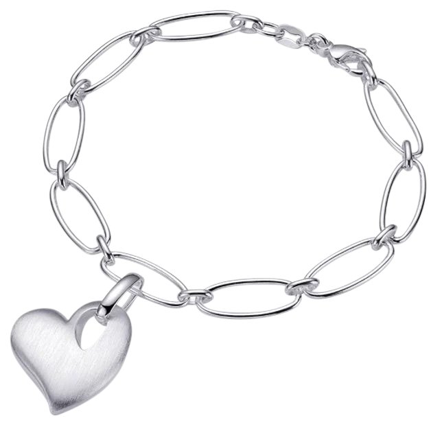Silver link bracelet with heart charm/54-00752