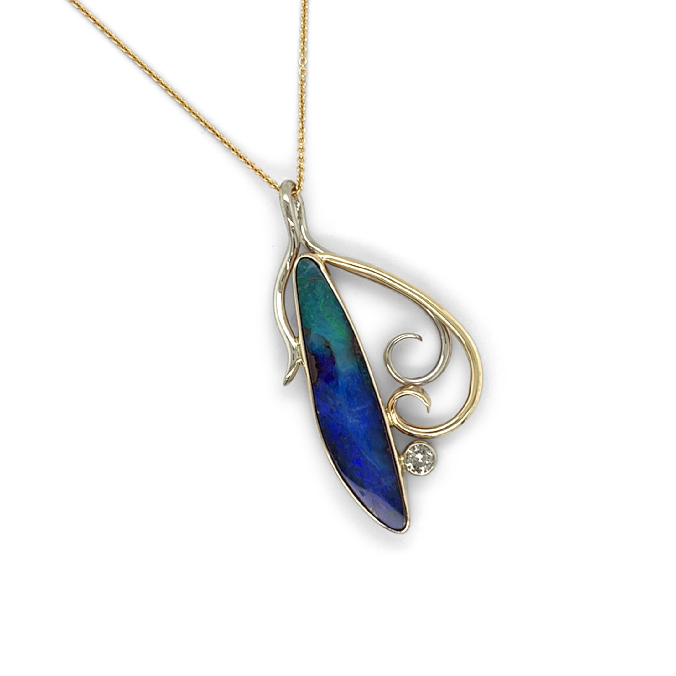 Boulder opal and diamond two-tone pendant/EJ130