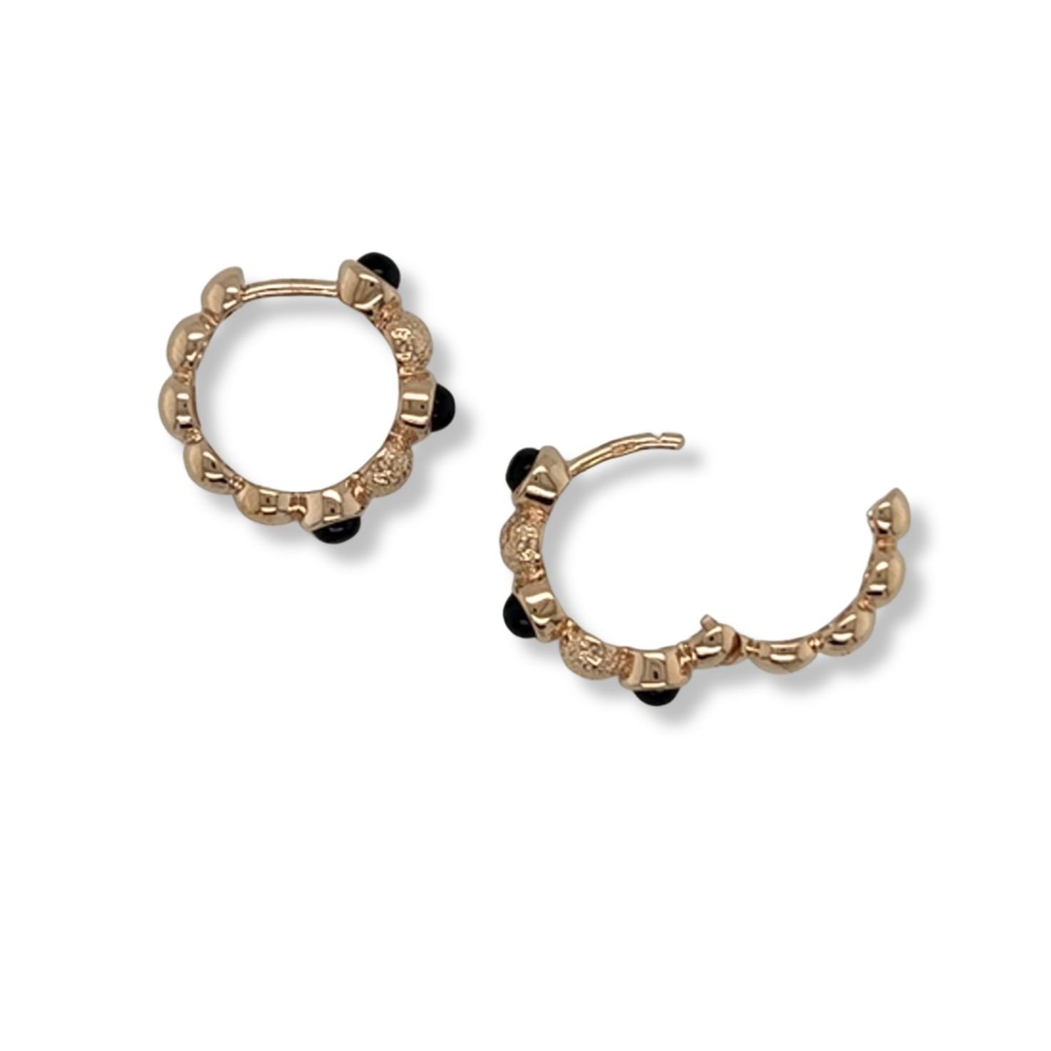 Onyx and rose gold plated hoop earrings/06-60945