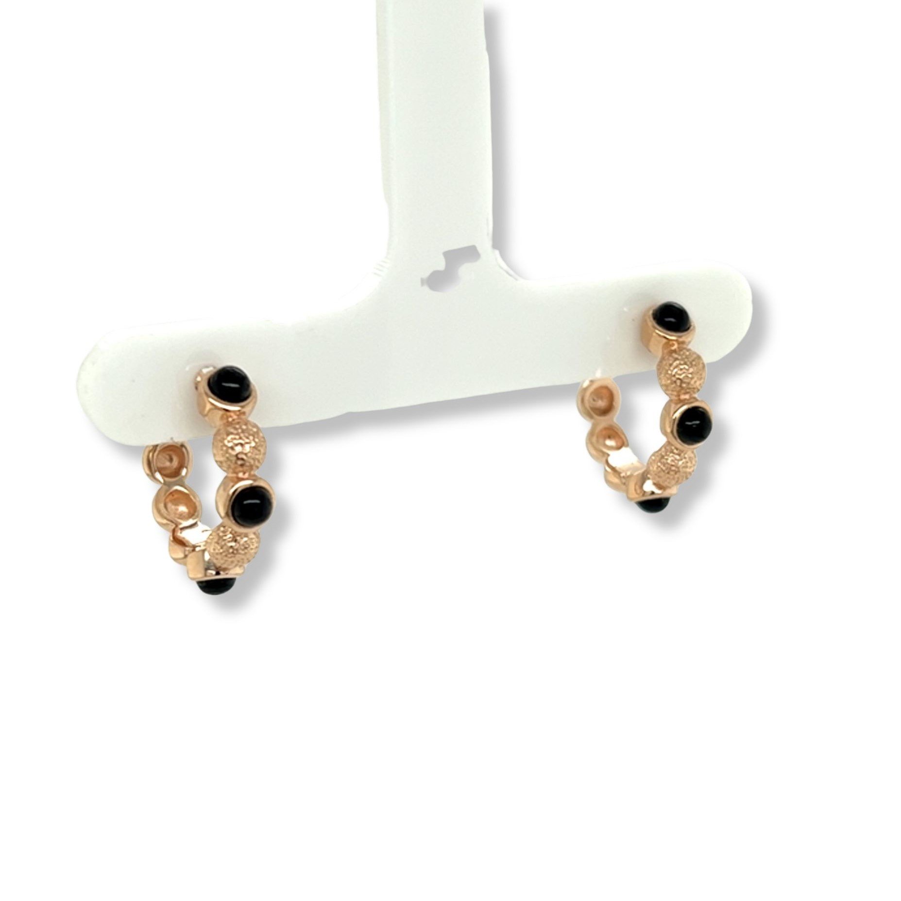 Onyx and rose gold plated hoop earrings/06-60945