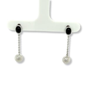Onyx and silver drop earrings/12-02053