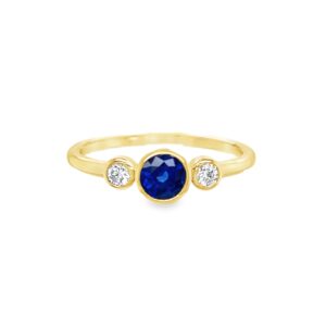 Blue sapphire and diamond bezel set ring/SP103