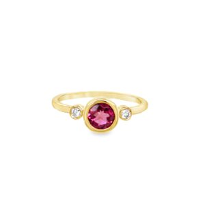Pink tourmaline and diamond bezel set ring/SP100