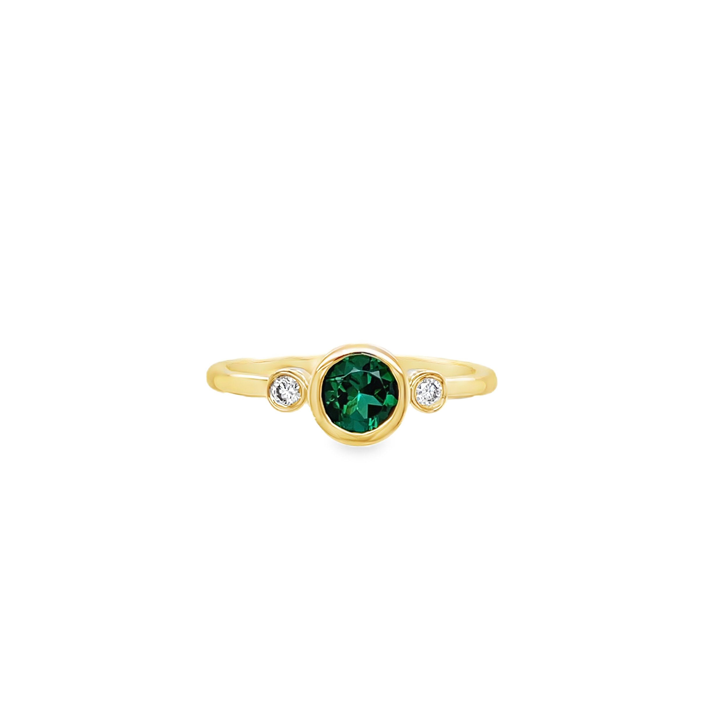 Green tourmaline and diamond bezel set ring/SP101