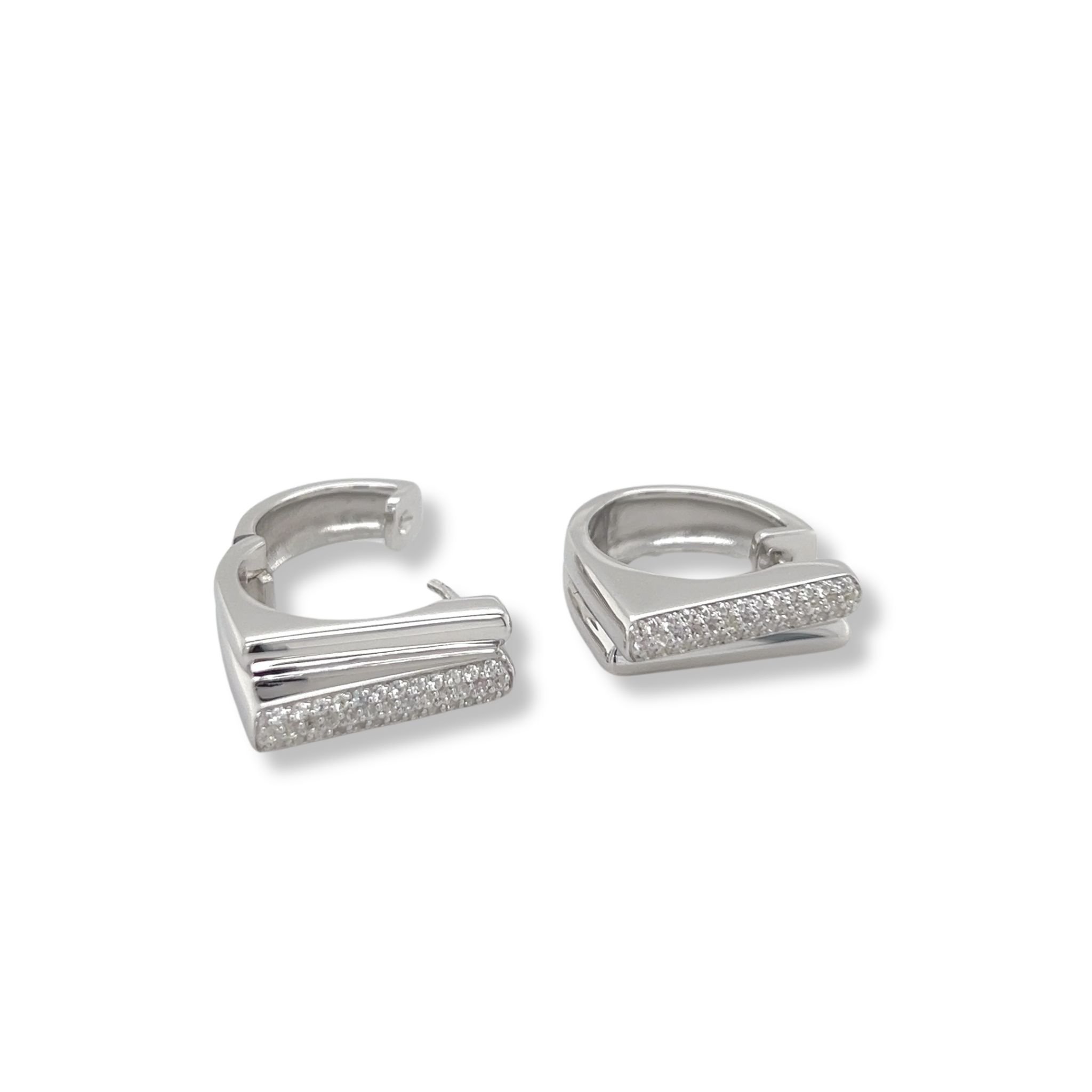 Square double bar hoops w/white sapphire/06-61173