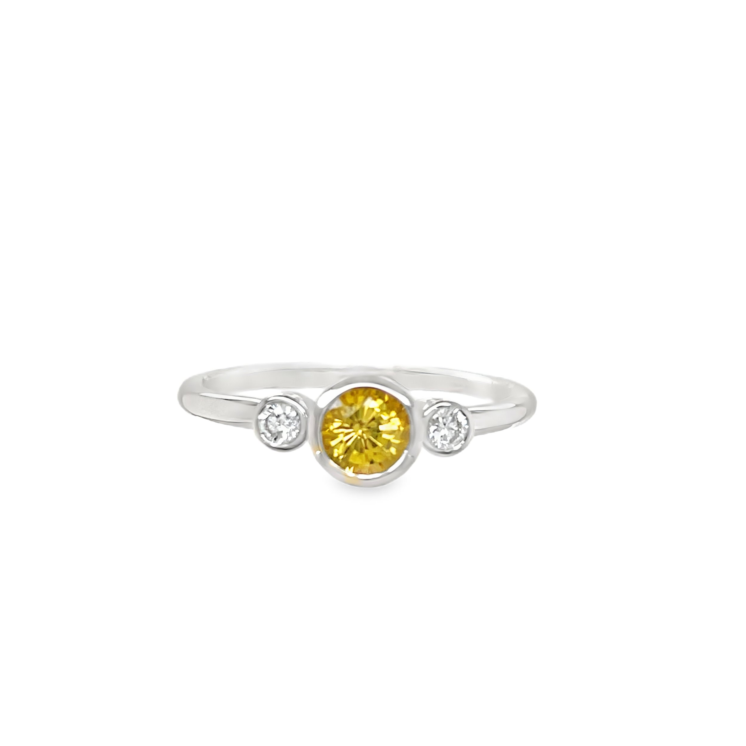 Yellow sapphire and diamond bezel set ring/SP104