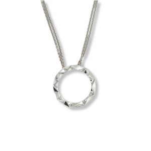 Circular silver and white sapphire pendant/31-04683